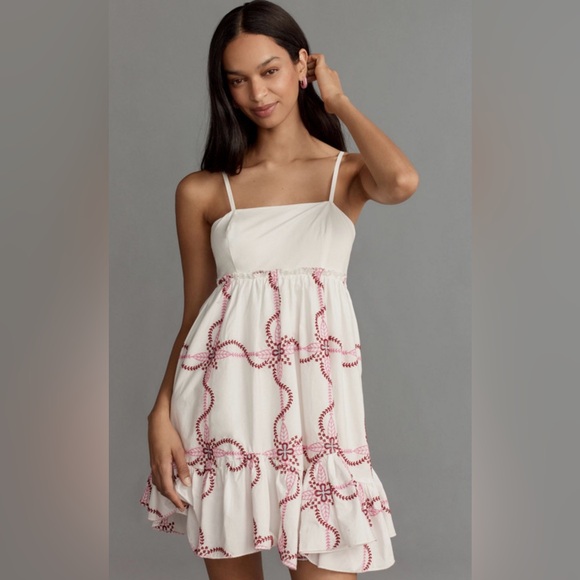 Anthropologie Dresses & Skirts - Anthropologie Embroidered Babydoll Mini Dress –Size Medium – Excellent Condition